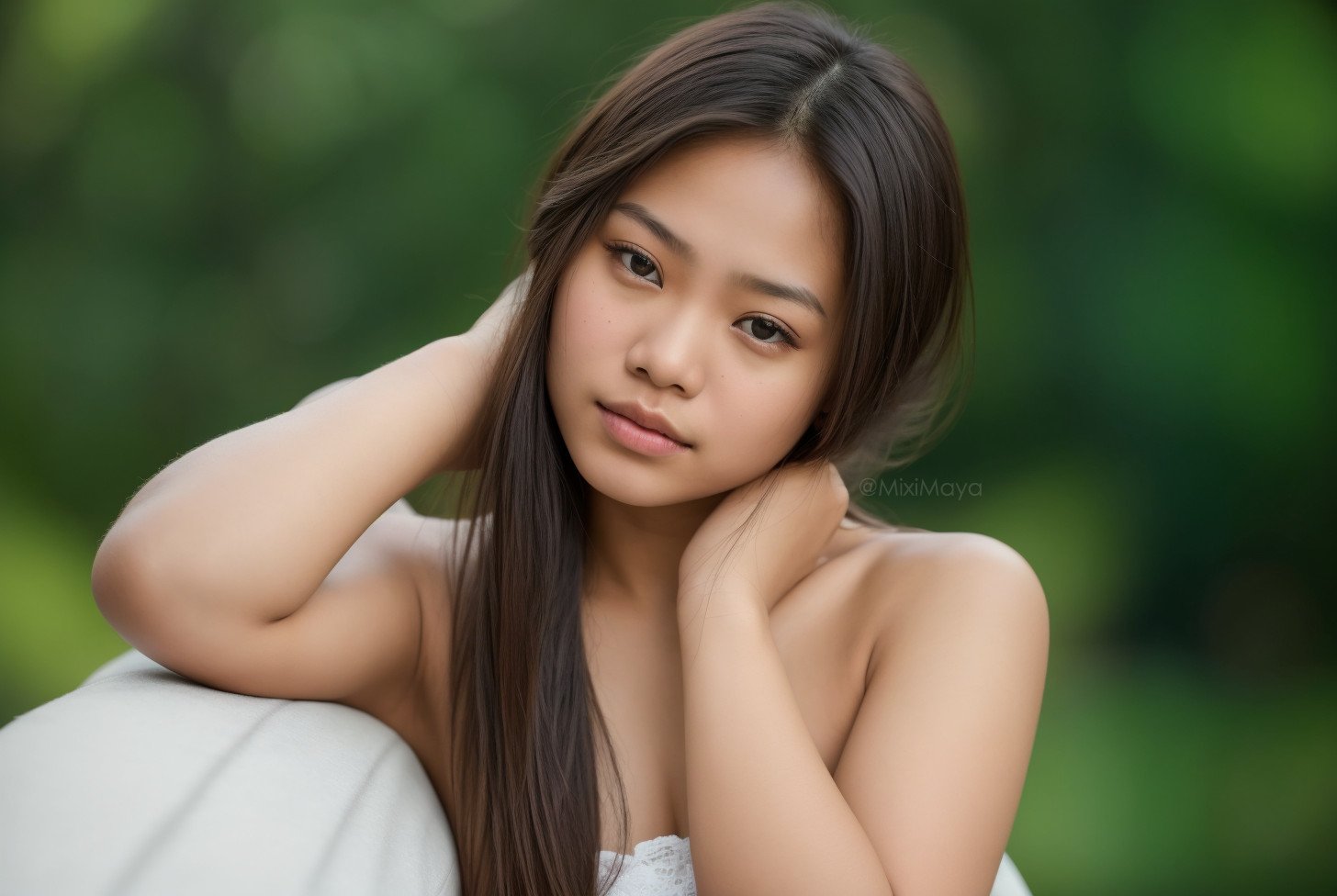 Close-up outdoor portrait of a beautiful Asian lady #LfV8w0SN
